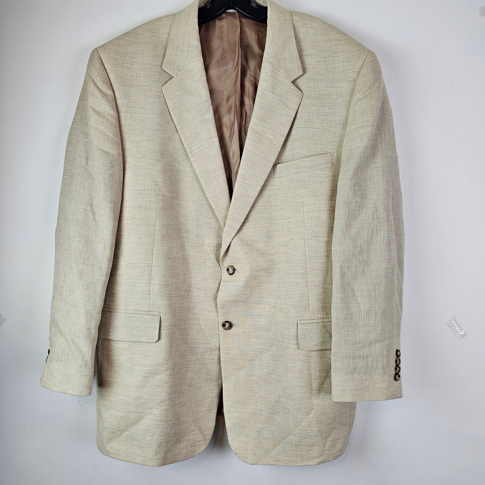 Jos. A. Bank Mens 48R Blazer Linen Wool Blend Tan Sport Coat Two Button Beige